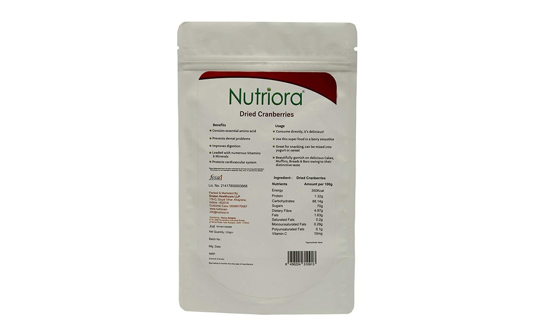 Nutriora Dried Cranberries    Pack  150 grams